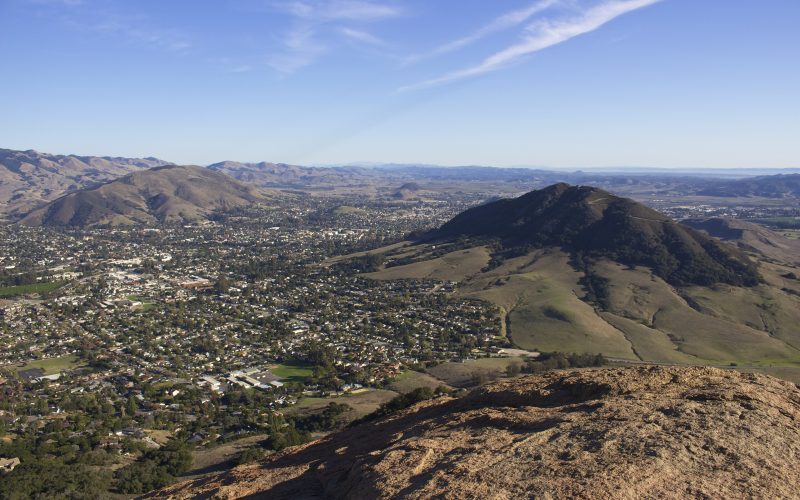View over San Luis Obispo and the surrounding hills from a hilltop trail